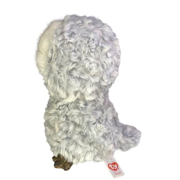 TY BEANIE BOOS OWELETTE Plush Gray White Owl Gold Glitter Eyes 6" 2017 Stuffie - Picture 3 of 11